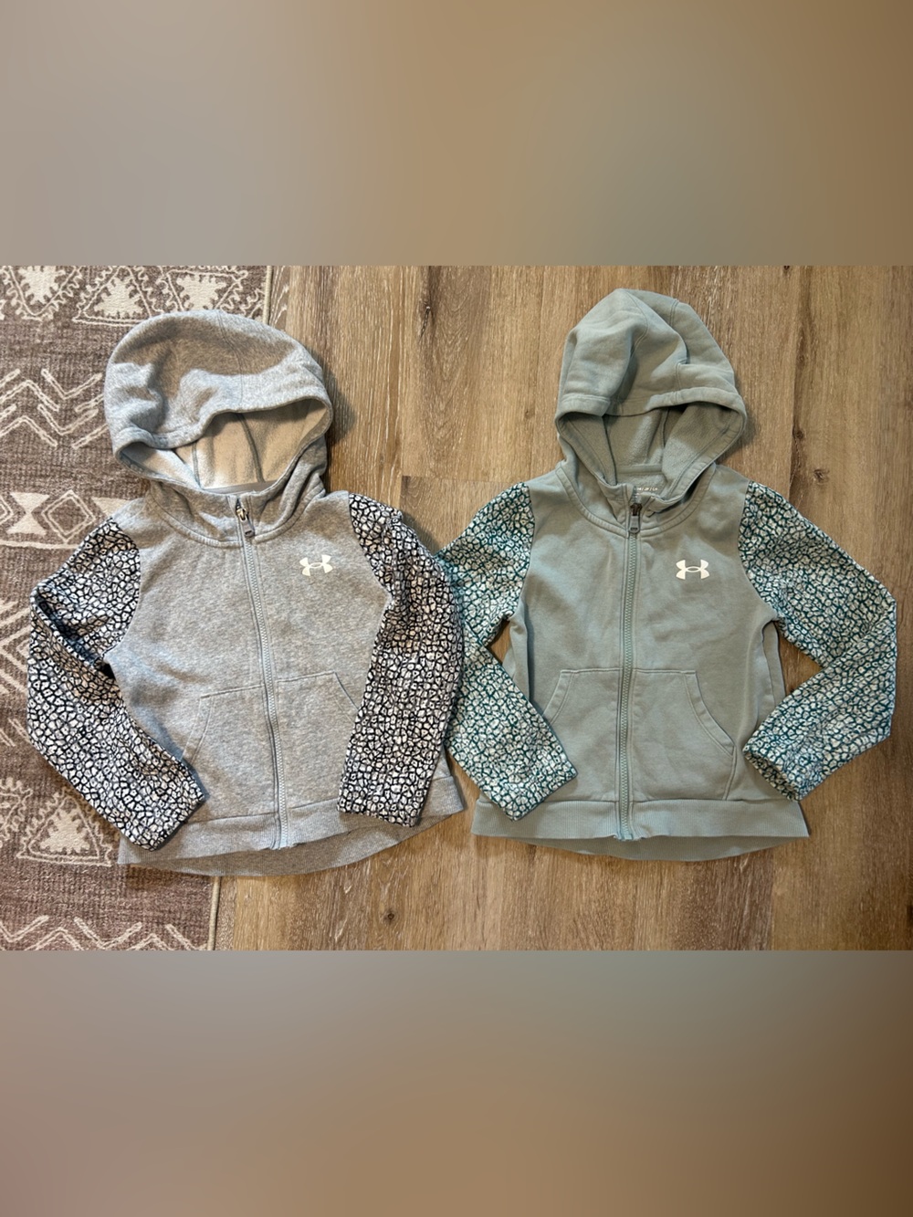 Under Armour Kids Hooded Zip Sweatshirts in Gray and Sage with Patterned Sleeves